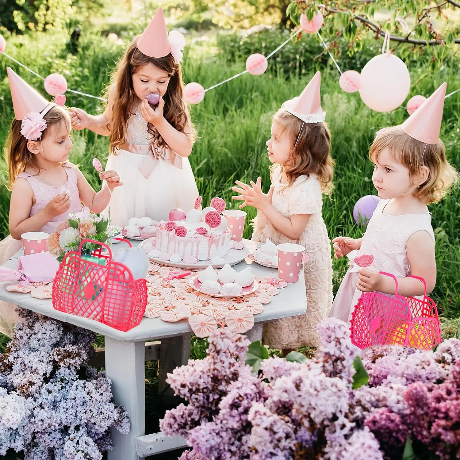 Hsei 16 Pcs Girls Jelly Purse Bags Easter Basket Reusable Jelly Beach Bag Plastic Beach Tote Gift Basket for Kid Girl