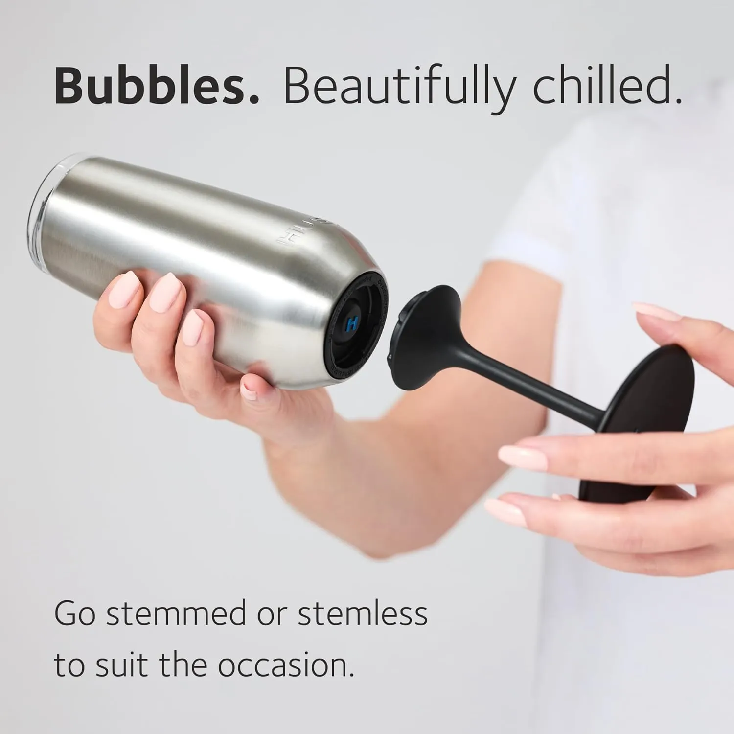 Huski Champagne Flute | NEW | Award-winning Design with Detachable Stem | Premium Stainless Steel Champagne Glass with Lid | Triple Insulated Tumbler | 8oz Capacity | Great Gift (Stone Grey)