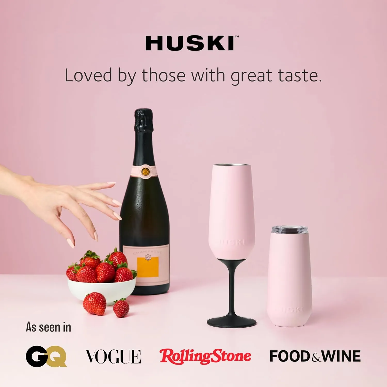 Huski Champagne Flute | NEW | Award-winning Design with Detachable Stem | Premium Stainless Steel Champagne Glass with Lid | Triple Insulated Tumbler | 8oz Capacity | Great Gift (Stone Grey)