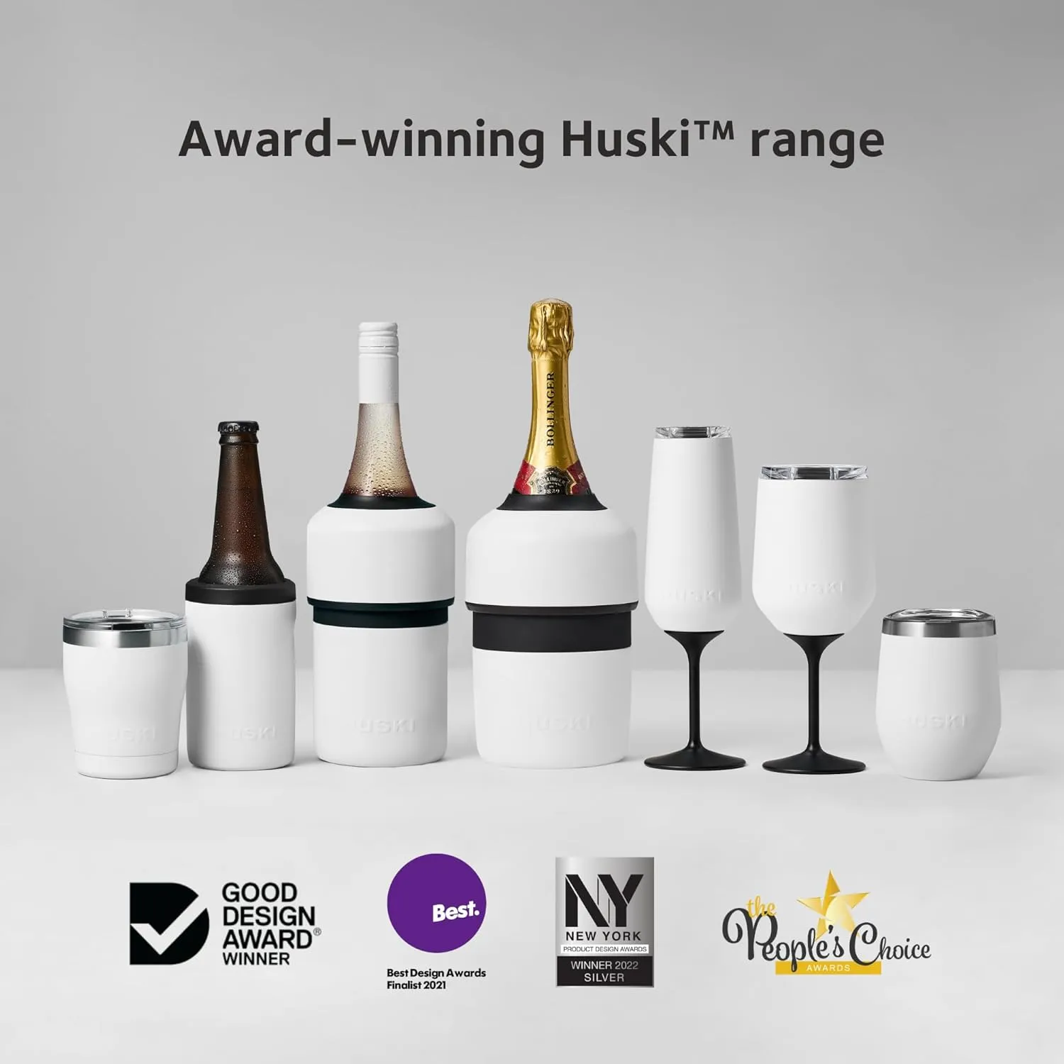 Huski Champagne Flute | NEW | Award-winning Design with Detachable Stem | Premium Stainless Steel Champagne Glass with Lid | Triple Insulated Tumbler | 8oz Capacity | Great Gift (Stone Grey)