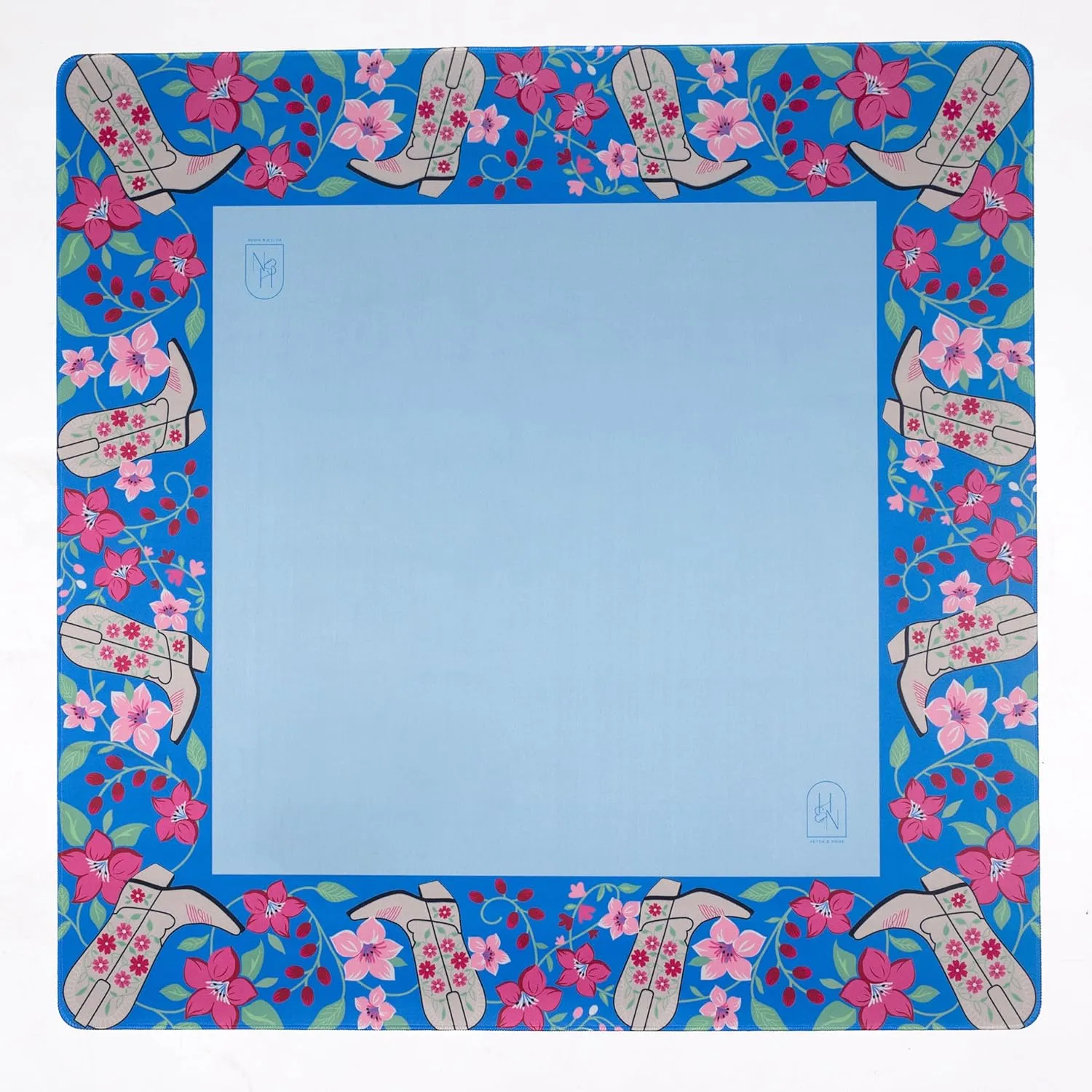 Hutch & Nook Mahjong Mat | 33" Non-Slip Card Table Cover | Decorative Game Mat for Mahjong Set, Dominoes, Poker & More (Blue Cowboy Boot)