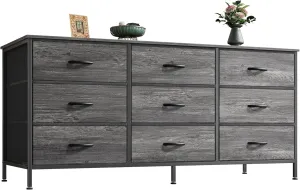 Huuger 9 Drawer Dresser, 47 Inch Dresser TV Stand for 50, 55 Inch TV, Entertainment Center with Drawers, Fabric Dresser Chest of Drawer for Bedroom, Closet, Grey
