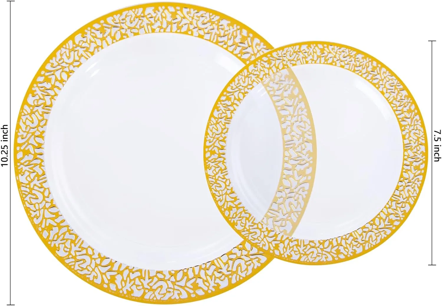I00000 96pcs Gold Plastic Plates - Clear with Gold Rim, Includes 48 Dinner (10.25 Inch) and 48 Dessert (7.5 Inch) Plates - Perfect for Parties