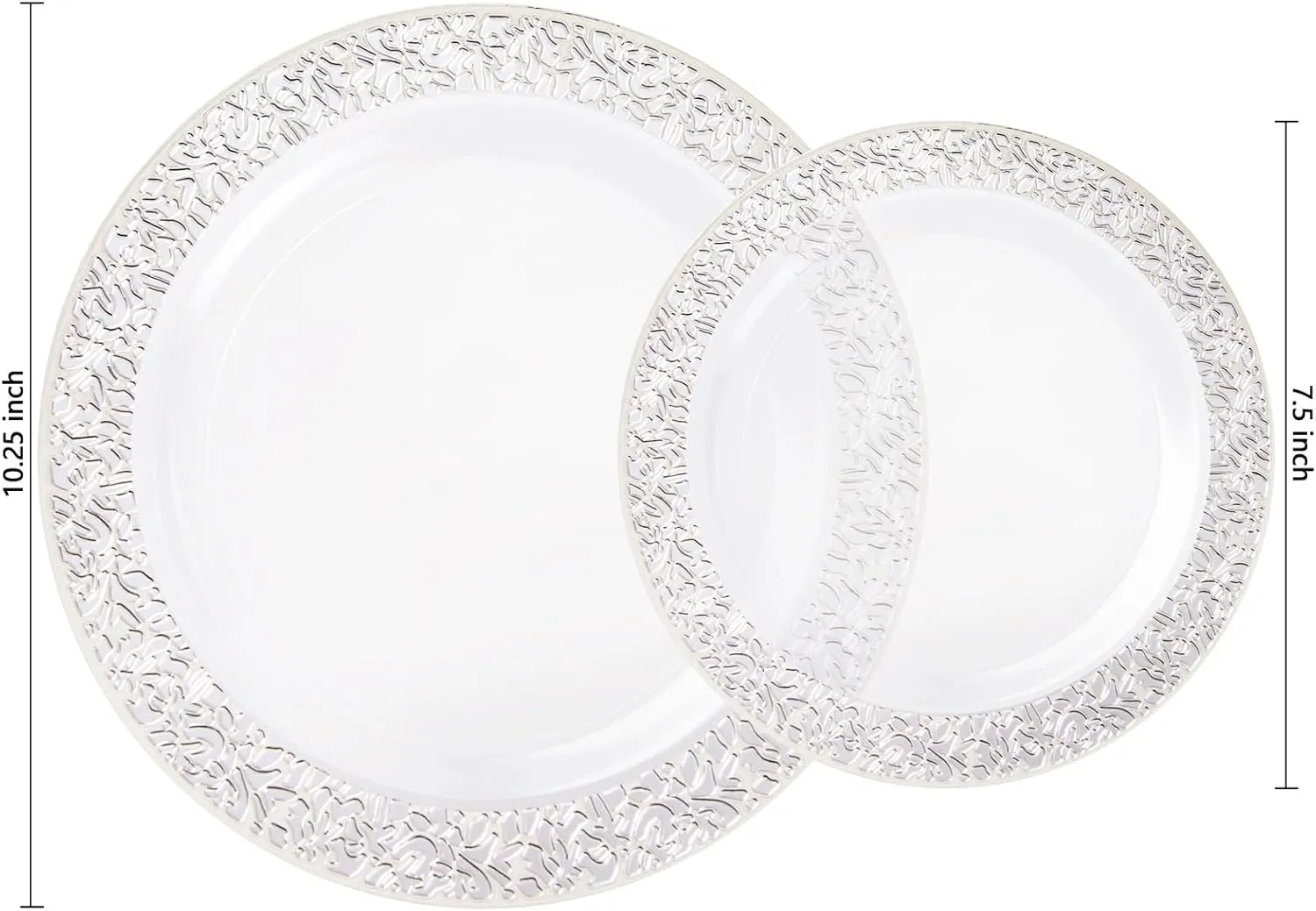 I00000 96pcs Silver Plastic Plates - Clear With Silver Rim, 48 Heavy Duty Dinner Plates (10.25 Inch) and 48 Dessert Plates (7.5 Inch) - Perfect for Party