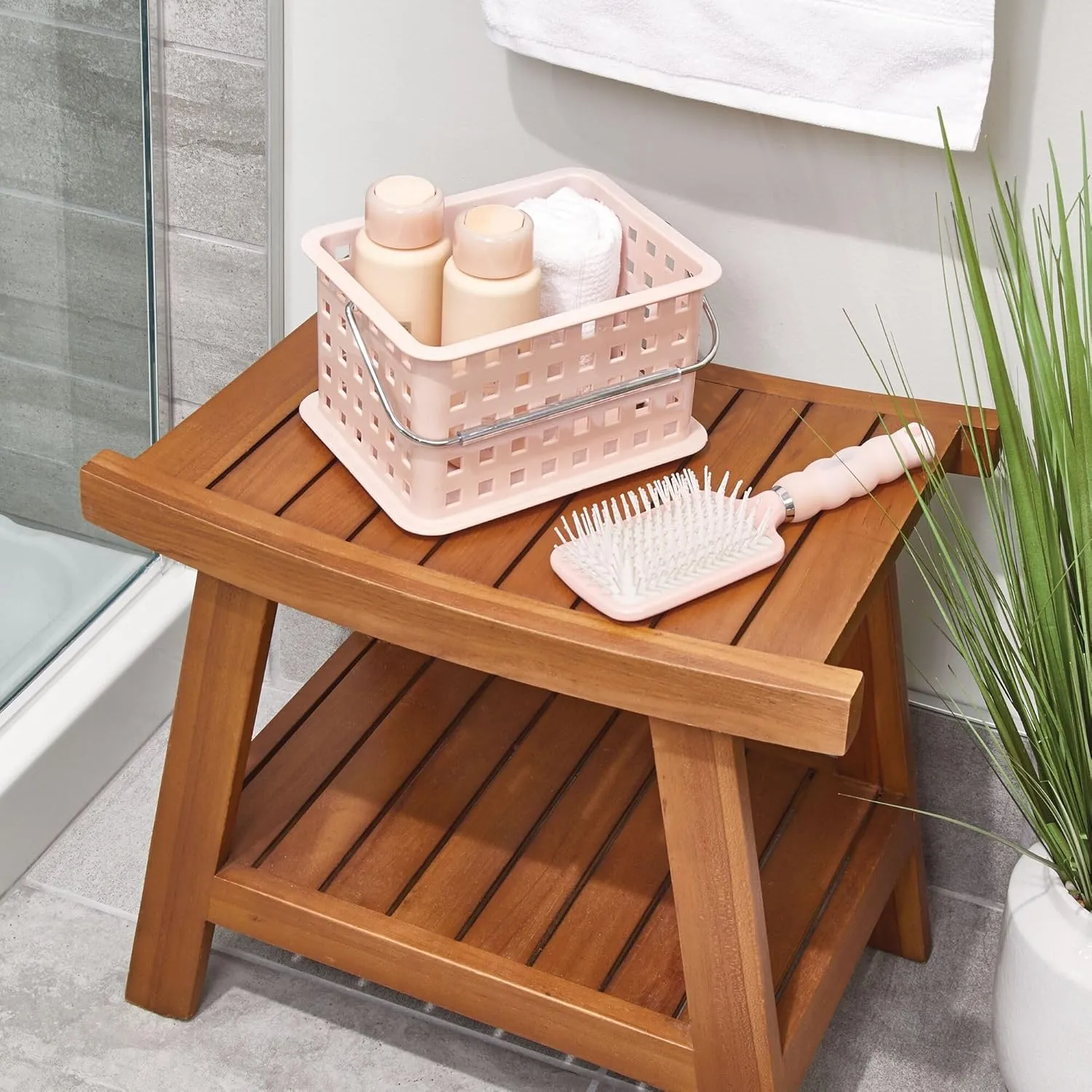 iDesign Plastic Handle-Portable Shower Caddy-Set of 3-Blush Basket