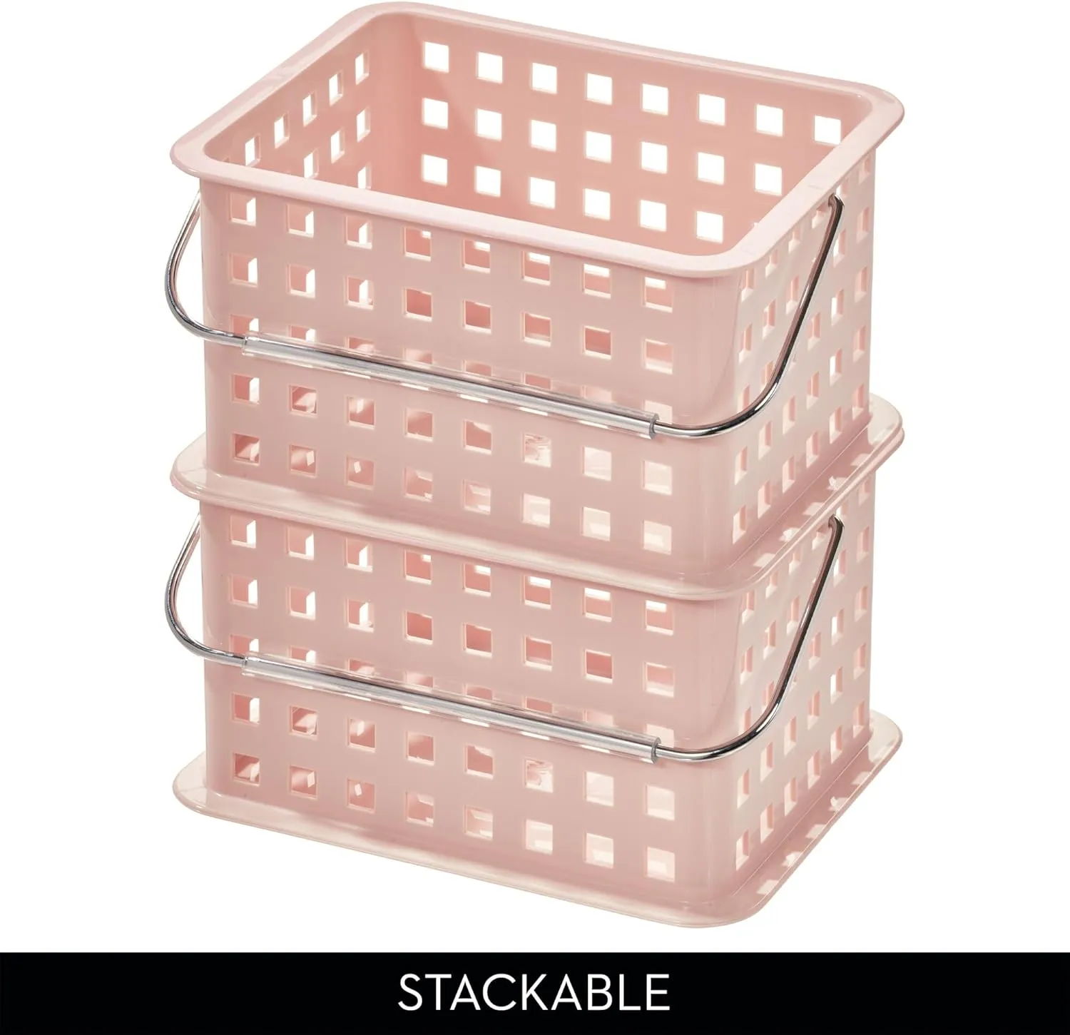 iDesign Plastic Handle-Portable Shower Caddy-Set of 3-Blush Basket