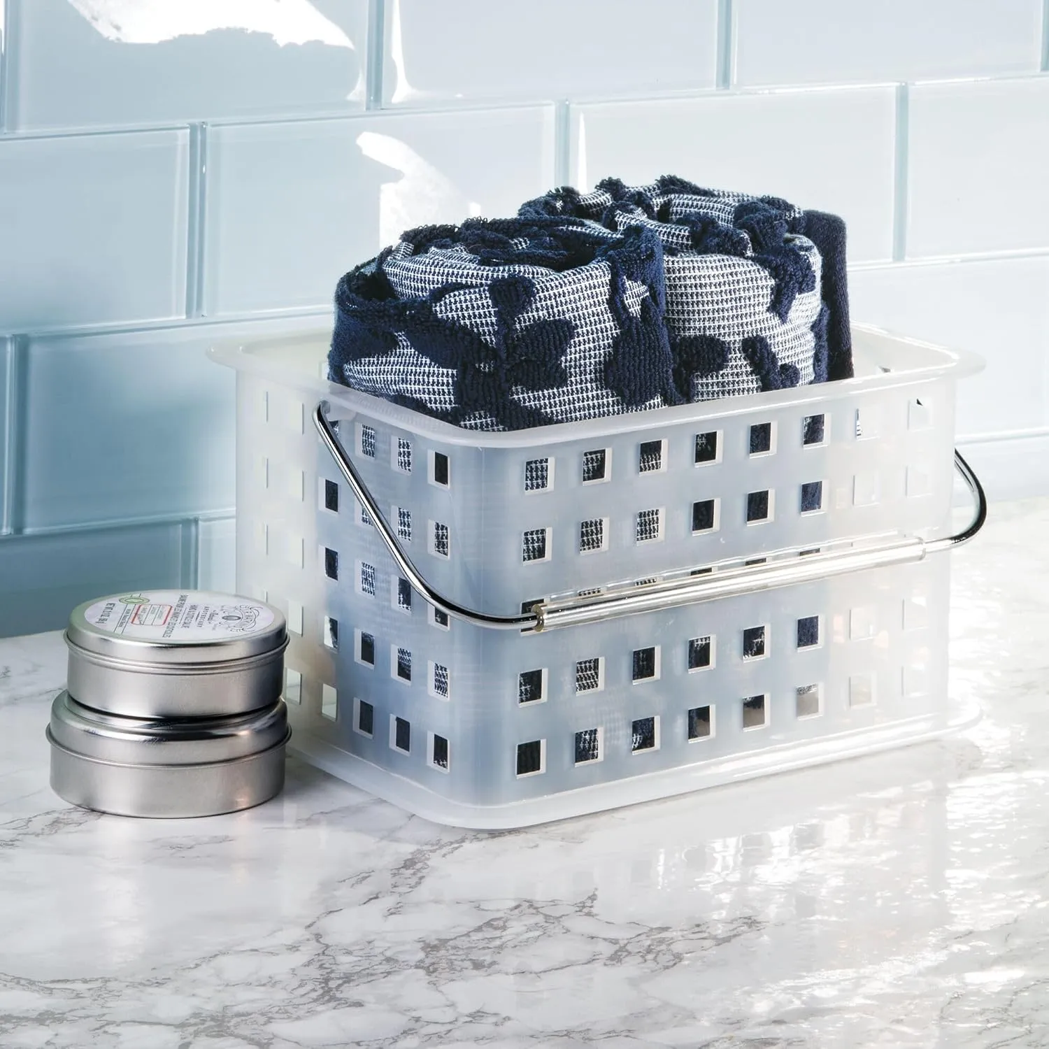 iDesign Shower Caddy Basket with Handle for Bathroom or College Dorm, Clear/Frost, Made in USA