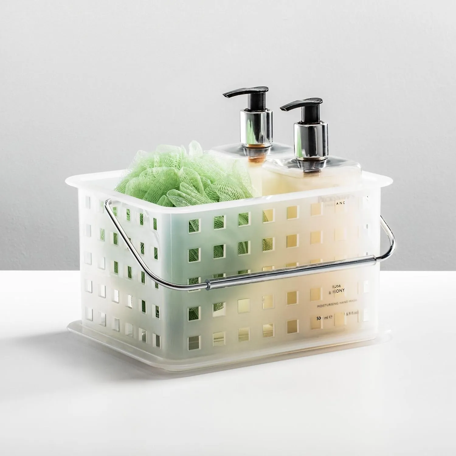 iDesign Shower Caddy Basket with Handle for Bathroom or College Dorm, Clear/Frost, Made in USA