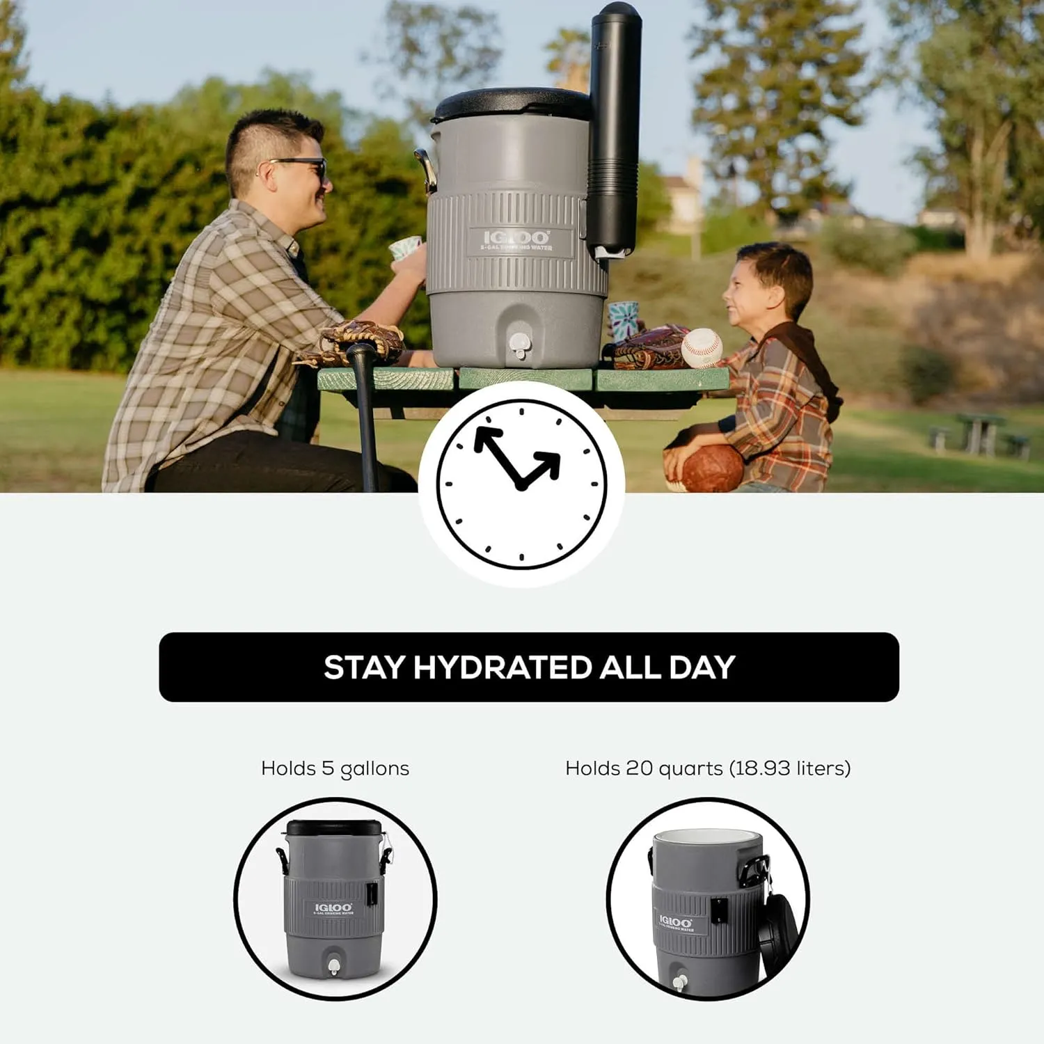 Igloo Sports Cooler Water Beverage Dispenser, Insulated 5 & 10 Gallon Water Cooler, Insulated Drink Dispenser with Spout, Portable Handwashing Stations
