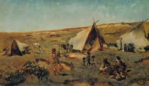 iiRTTFiRT Classic Canvas Posters Painting Wall Art Gypsy Camp in the Puszta by Anton Romako Famous Painting for Home Decor 60x90cm