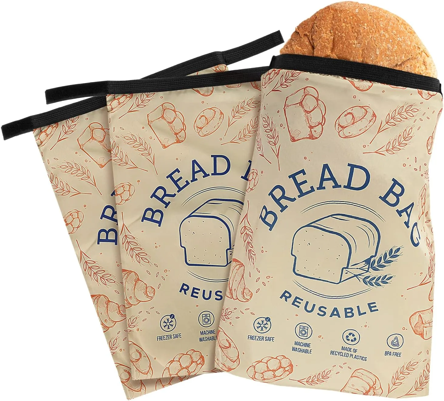 IMPRESA [3 Pack] Reusable Bread Bags - Double Seal Bread Freezer Bags to Lock in Freshness - Dishwasher & Washing Machine Safe - Homesteading Essentials