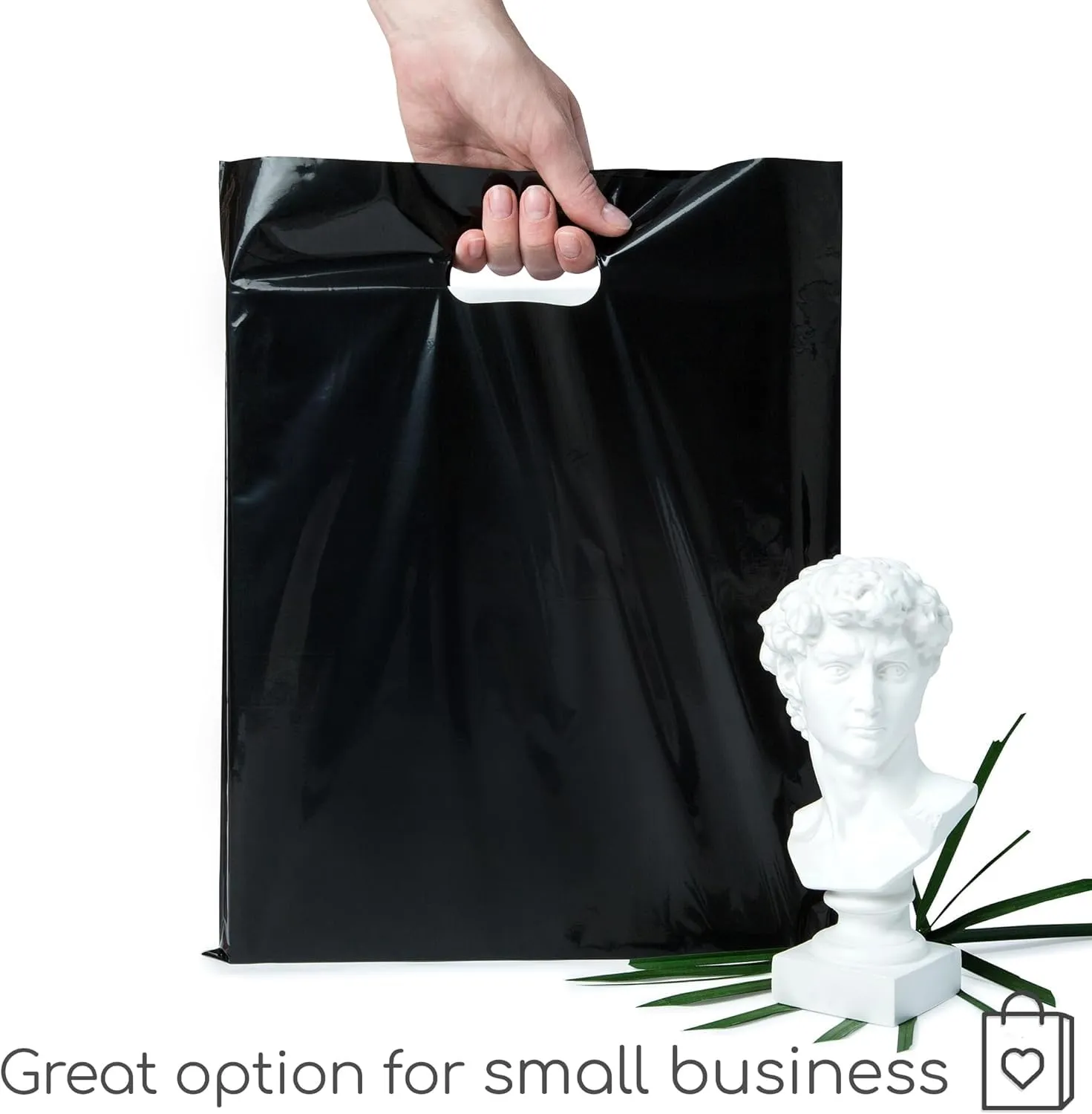 Infinite Pack Plastic Bag with Die Cut Handle Bag 12" x 15" Black Plastic Merchandise Bags 100 Pack for Retail, Gifts, Trade Show and More