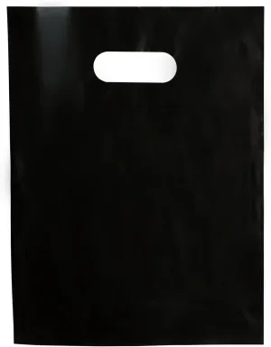 Infinite Pack Plastic Bag with Die Cut Handle Bag 12" x 15" Black Plastic Merchandise Bags 100 Pack for Retail, Gifts, Trade Show and More