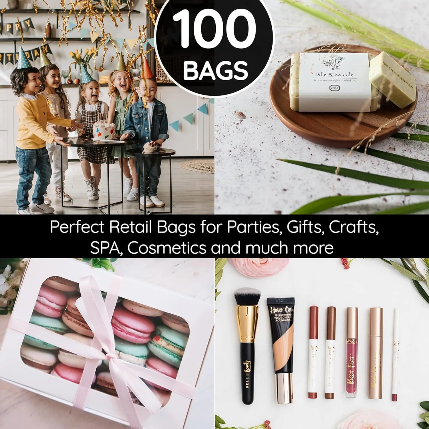 Infinite Pack Plastic Bag with Die Cut Handle Bag 12" x 15" Black Plastic Merchandise Bags 100 Pack for Retail, Gifts, Trade Show and More