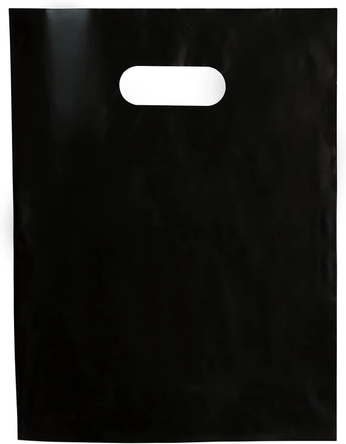 Infinite Pack Plastic Bag with Die Cut Handle Bag 12" x 15" Black Plastic Merchandise Bags 100 Pack for Retail, Gifts, Trade Show and More