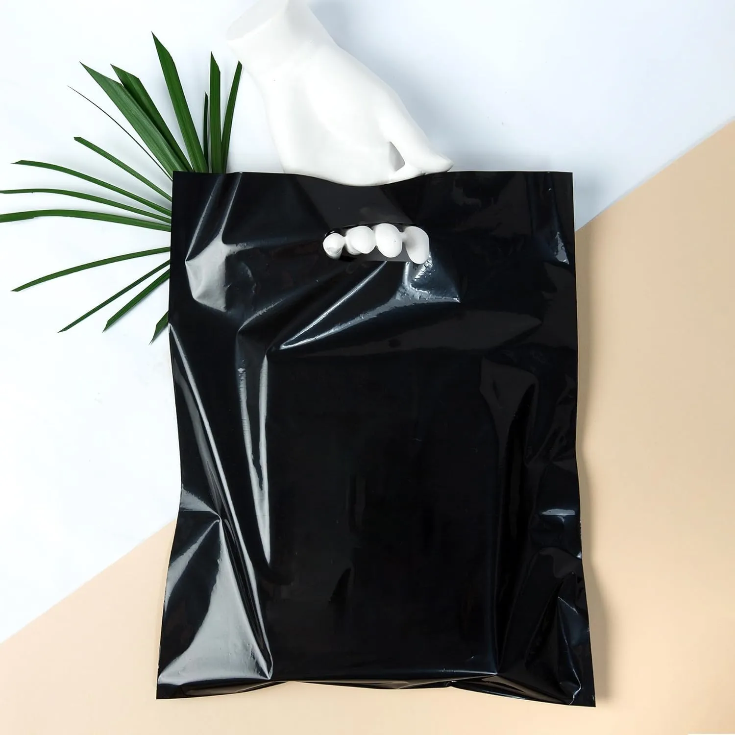 Infinite Pack Plastic Bag with Die Cut Handle Bag 12" x 15" Black Plastic Merchandise Bags 100 Pack for Retail, Gifts, Trade Show and More