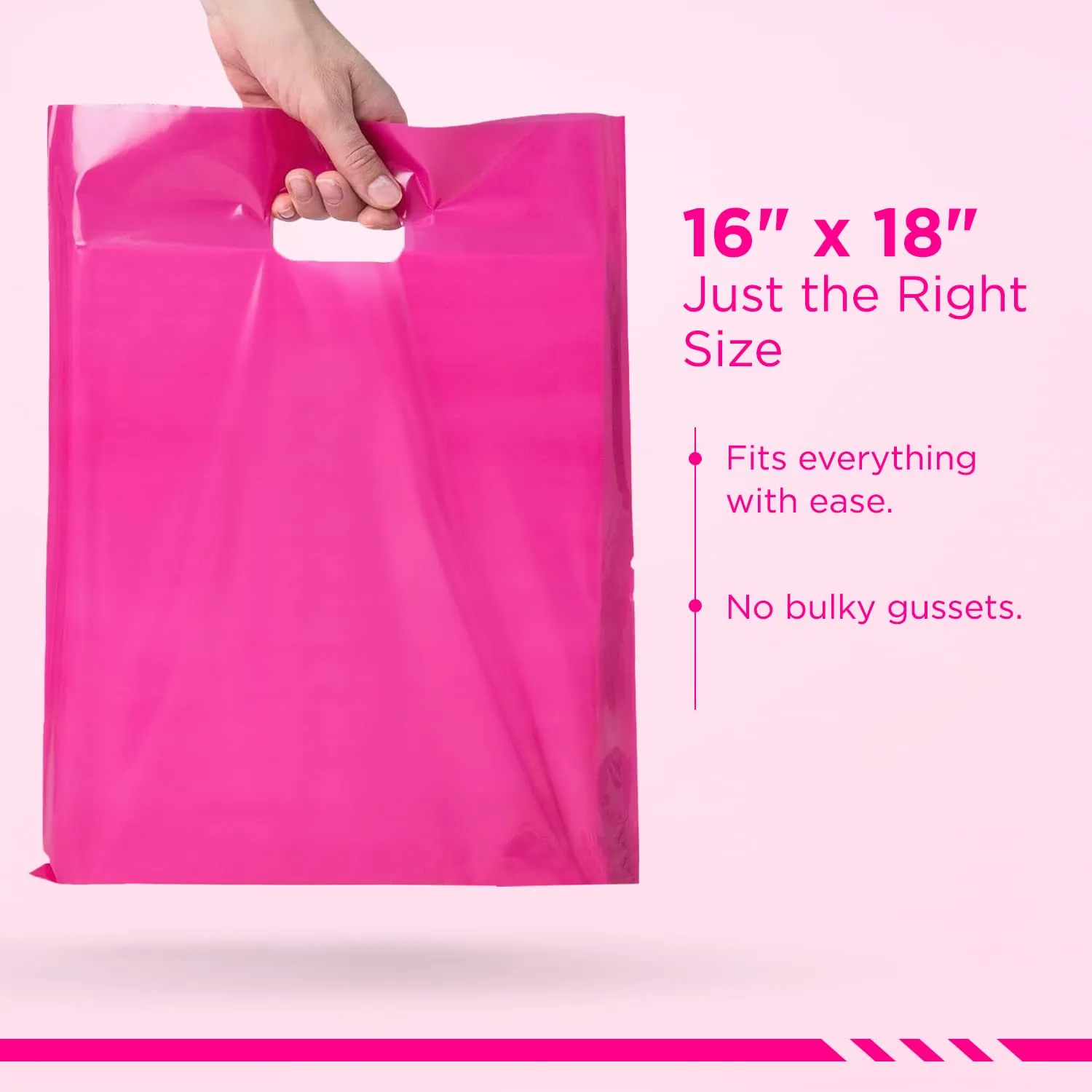 Infinite Pack Plastic Bag with Die Cut Handle - Choose Size (Pink, 16" X 18", PACK OF 500)