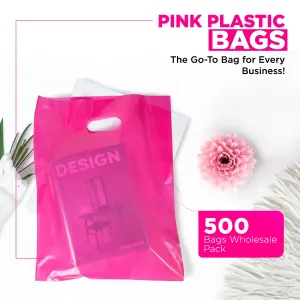 Infinite Pack Plastic Bag with Die Cut Handle - Choose Size (Pink, 16" X 18", PACK OF 500)