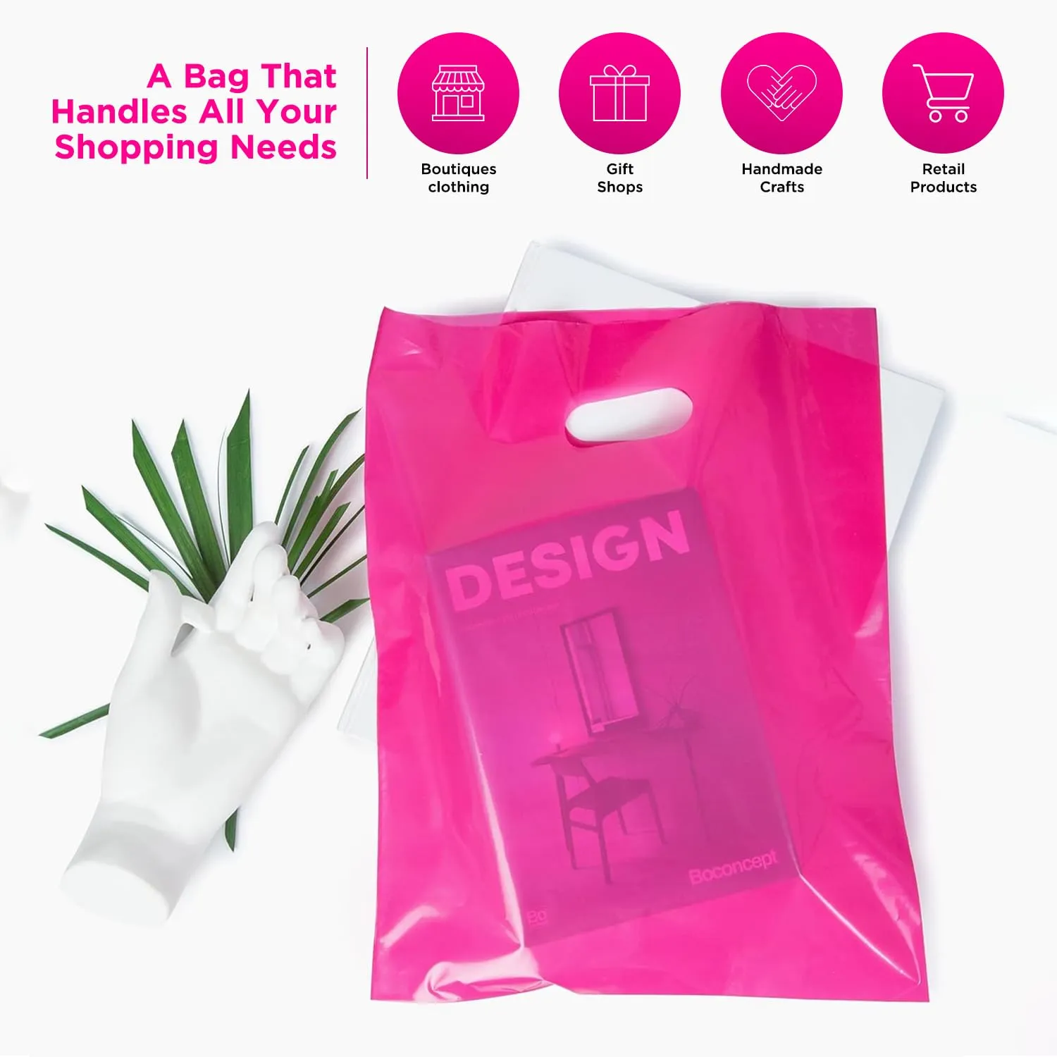 Infinite Pack Plastic Bag with Die Cut Handle - Choose Size (Pink, 16" X 18", PACK OF 500)