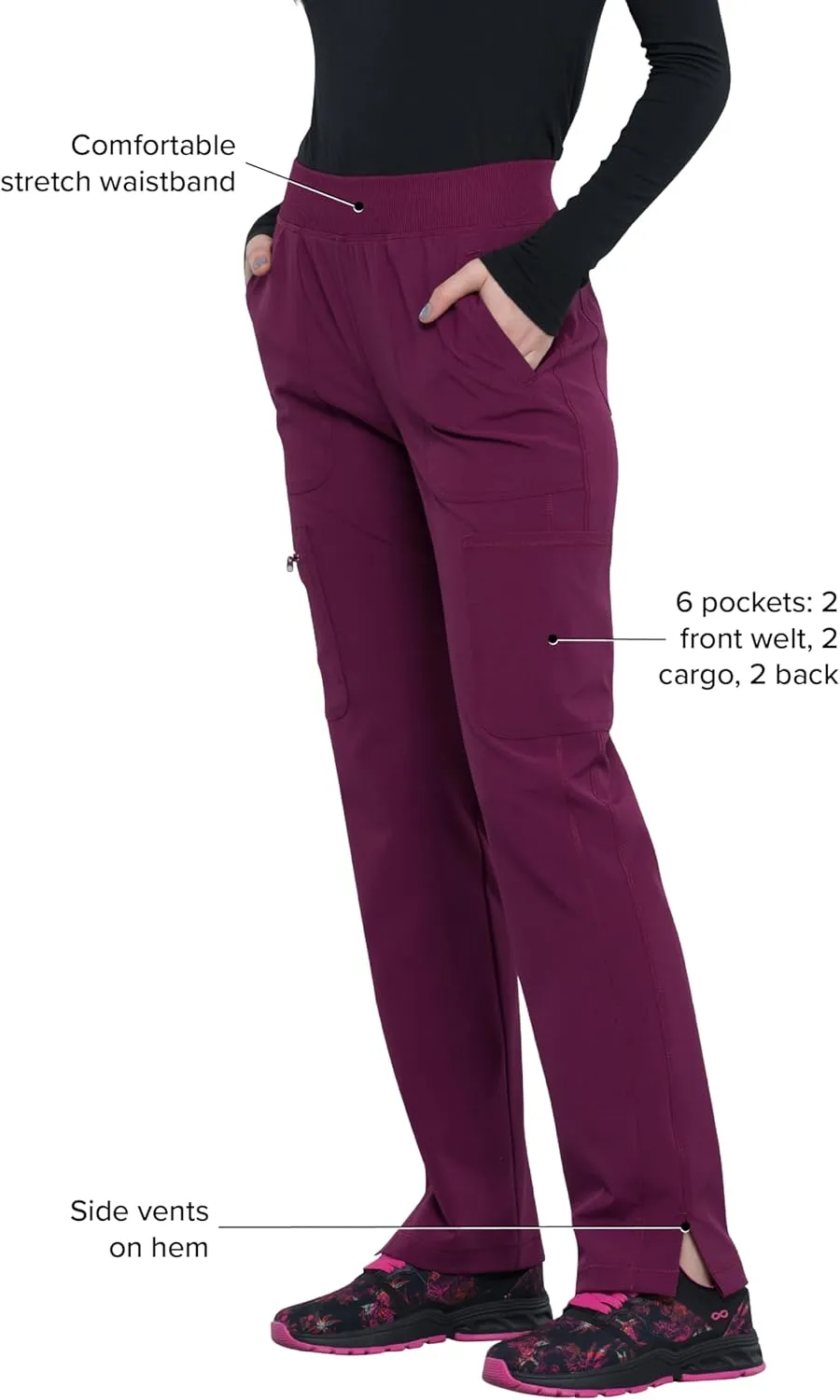 Infinity Cherokee Women's Scrub Pant Mid Rise Tapered Leg Pull-on Bottom with Moisture Wicking & 360° Stretch Fabric CK065A