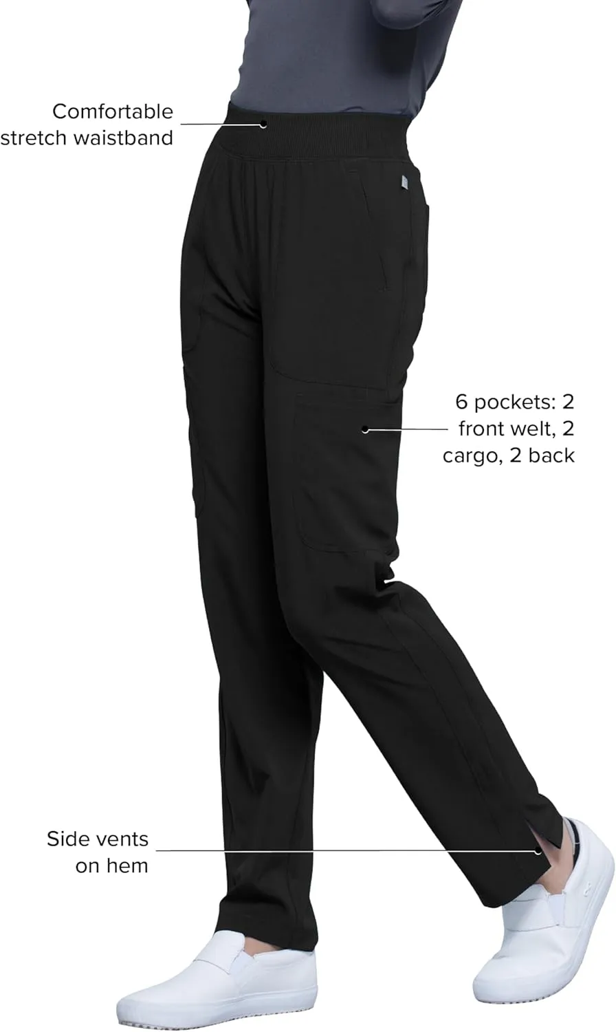 Infinity Cherokee Women's Scrub Pant Mid Rise Tapered Leg Pull-on Bottom with Moisture Wicking & 360° Stretch Fabric CK065A