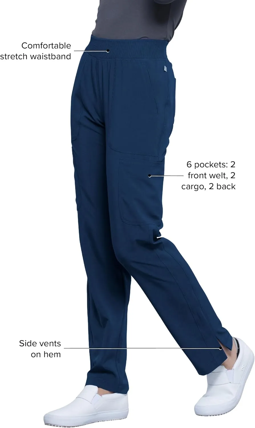 Infinity Cherokee Women's Scrub Pant Mid Rise Tapered Leg Pull-on Bottom with Moisture Wicking & 360° Stretch Fabric CK065A