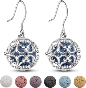 INFUSEU Lava Rock Diffuser Earrings Dangle for Women Essential Oils, Filigree Aromatherapy Jewelry with 14 Lava Stones