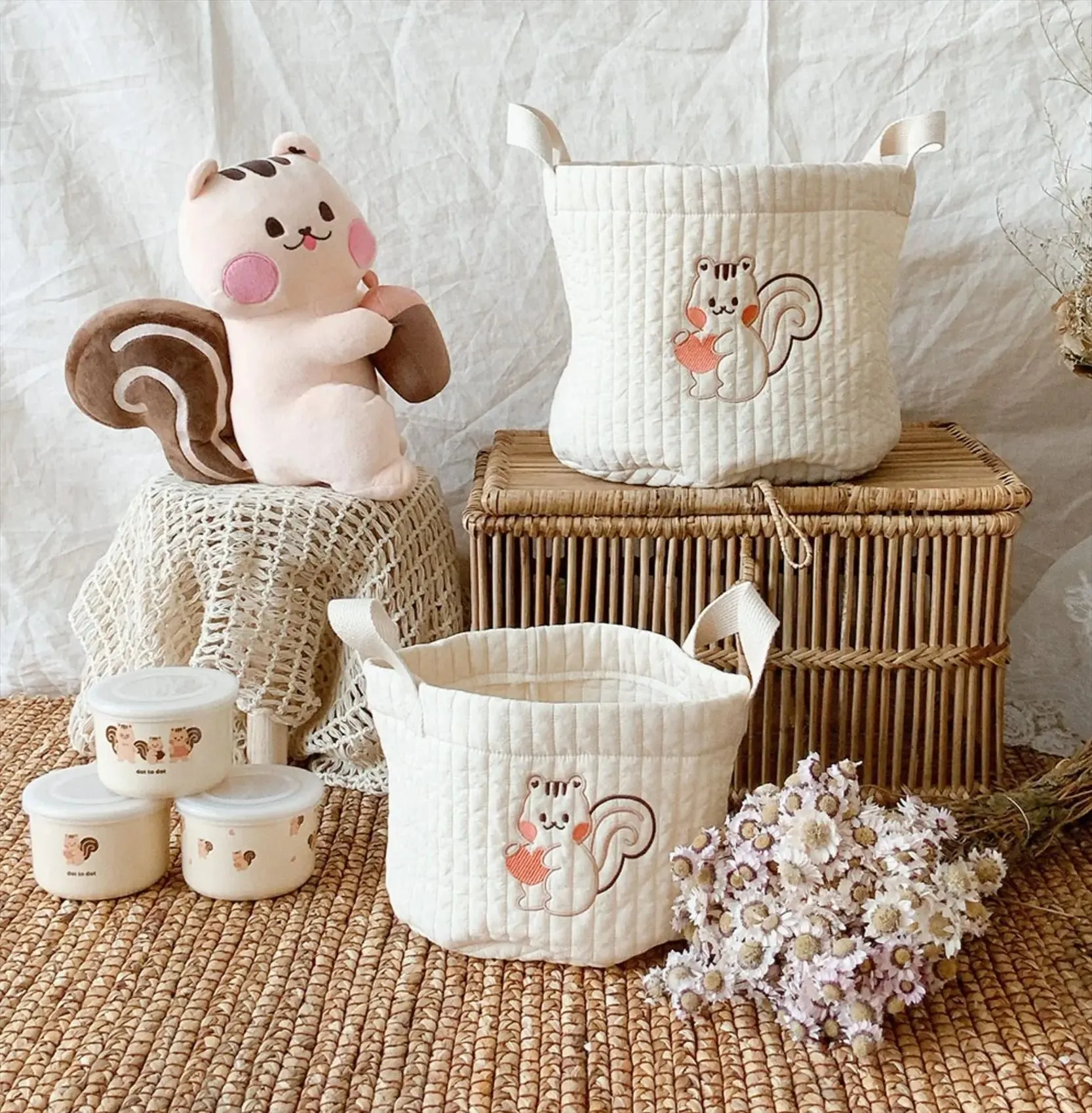 INS Baby Bags Cute Bear Embroidery Diaper Bag Caddy Nappy Cart Storage Mummy Maternity Bag