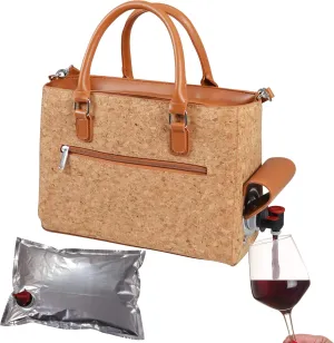Insulated Drink Purse w/ 3L Bladder Bag | Thermal Hot and Cold Storage | Portable Drinking Dispenser for Wine, Cocktails, Beer, Alcohol | PU Leather Finish (Cork)