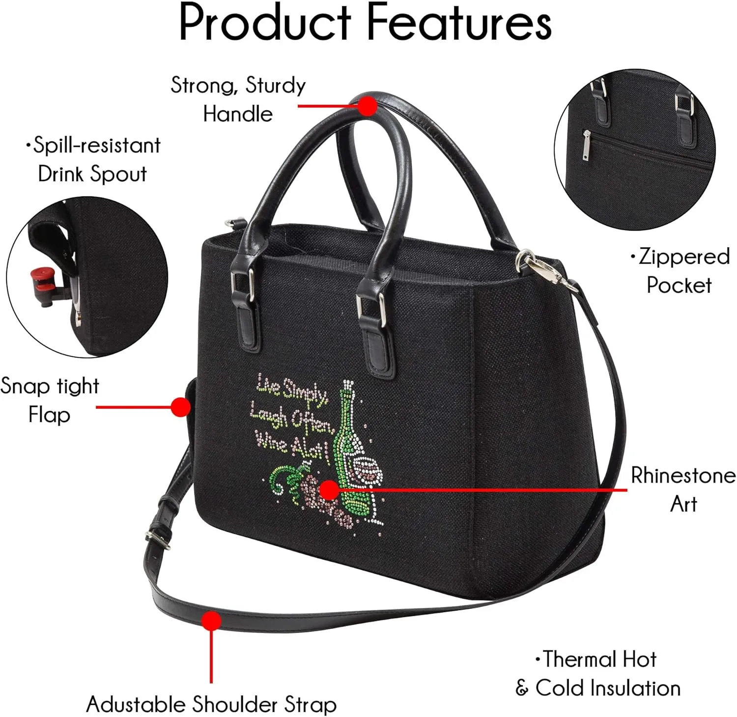 Insulated Drink Purse w/ 3L Bladder Bag | Thermal Hot and Cold Storage | Portable Drinking Dispenser for Wine, Cocktails, Beer, Alcohol | PU Leather Finish (Live Laugh)