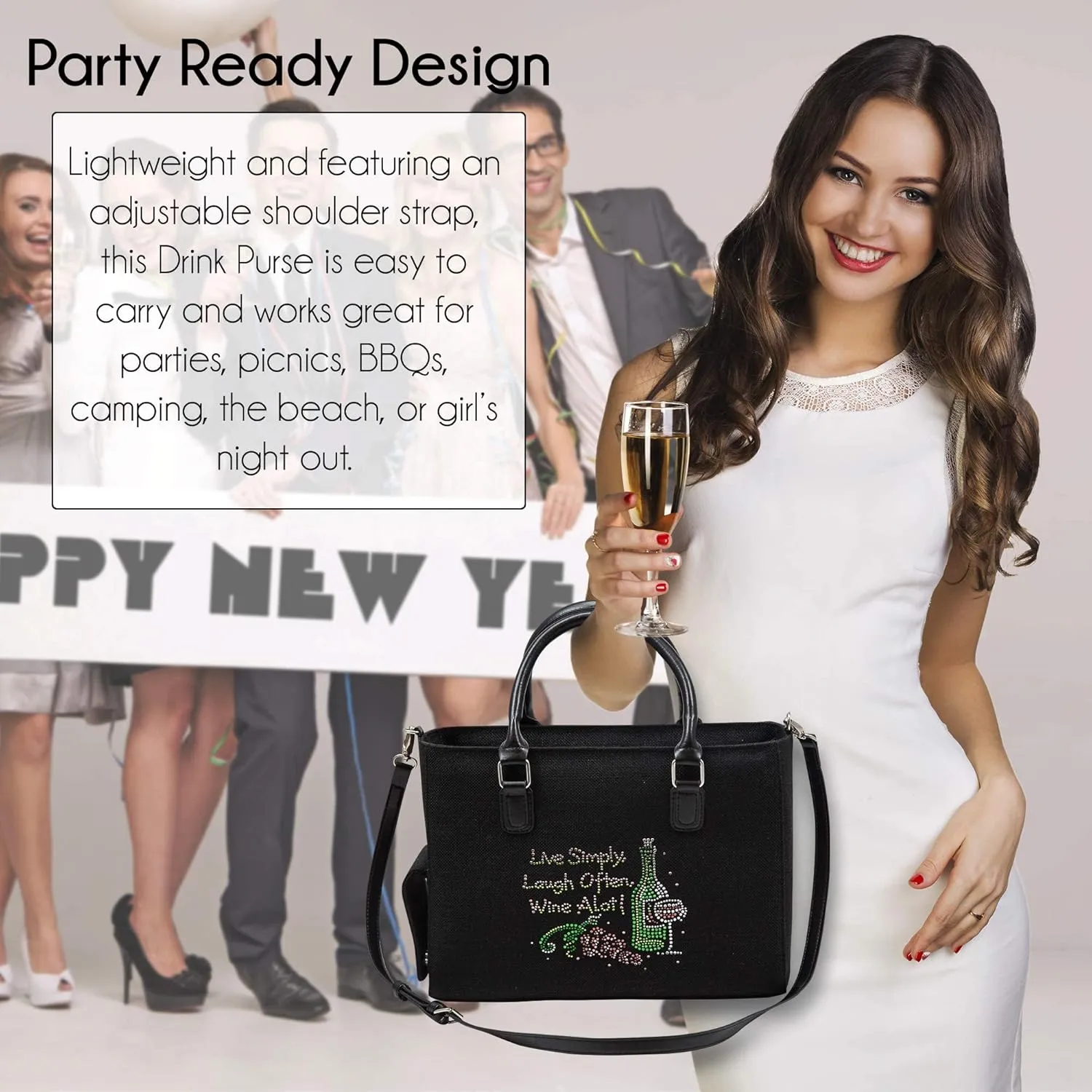 Insulated Drink Purse w/ 3L Bladder Bag | Thermal Hot and Cold Storage | Portable Drinking Dispenser for Wine, Cocktails, Beer, Alcohol | PU Leather Finish (Live Laugh)