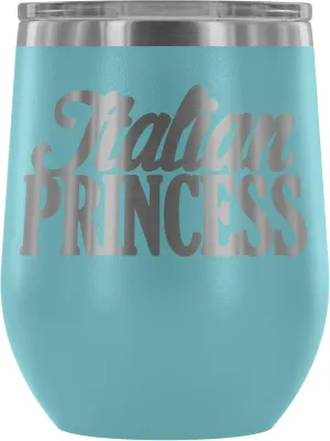 Insulated Wine Tumbler with Lid – Italian Princess - 12 oz Stemless Stainless Steel Wine Glass – Double Wall Vacuum Insulated Travel Cup for Wine, Coffee, Cocktails – Lightweight & BPA Free