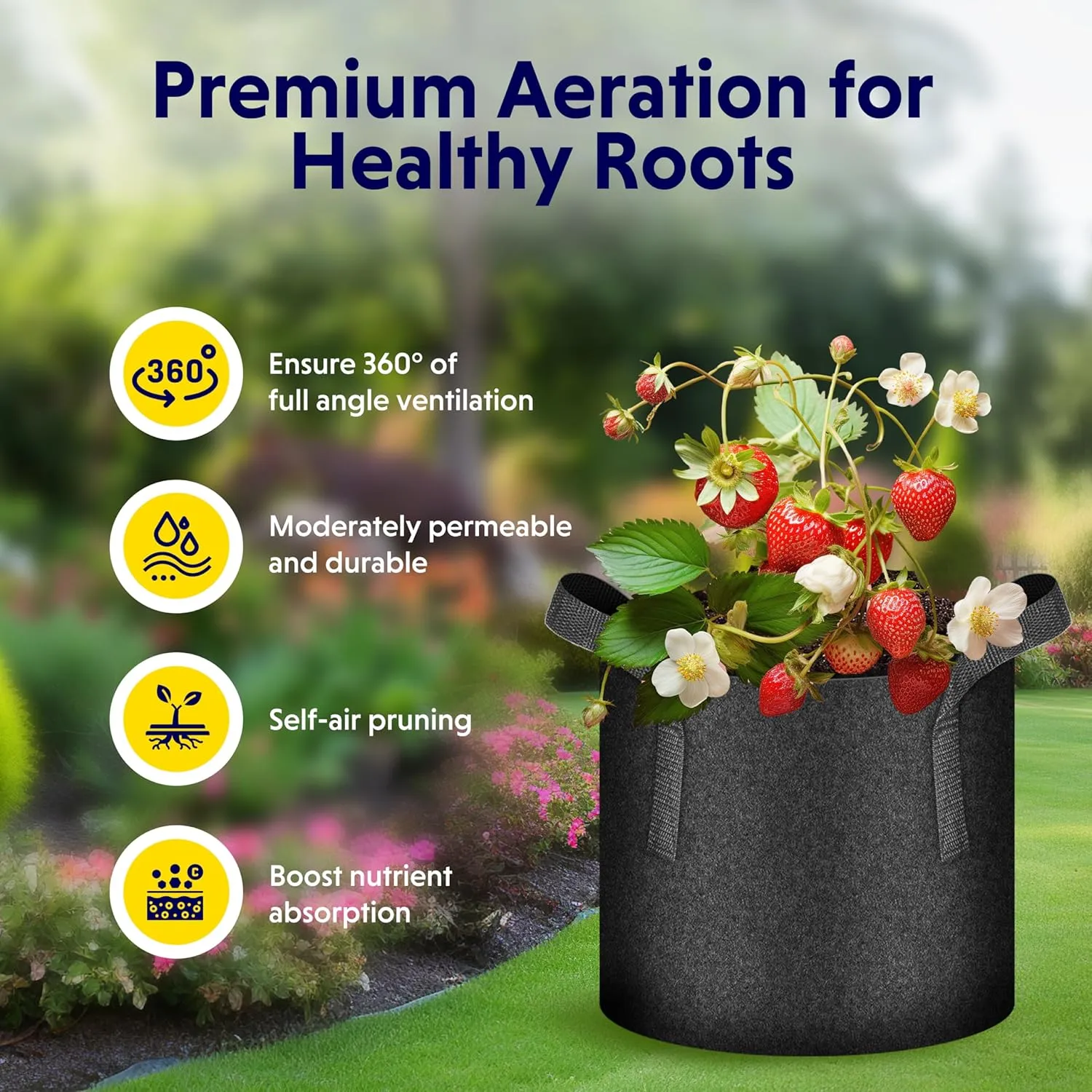 iPower 20 Pack 10 Gallon Grow Bags, Garden Planting Nonwoven Fabric Pots with Reinforced Handle, Heavy Duty and Aeration Planter Pot for Tomato, Fruits, Vegetables and Flowers