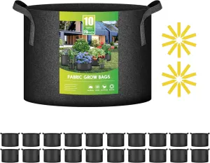 iPower 20 Pack 10 Gallon Grow Bags, Garden Planting Nonwoven Fabric Pots with Reinforced Handle, Heavy Duty and Aeration Planter Pot for Tomato, Fruits, Vegetables and Flowers