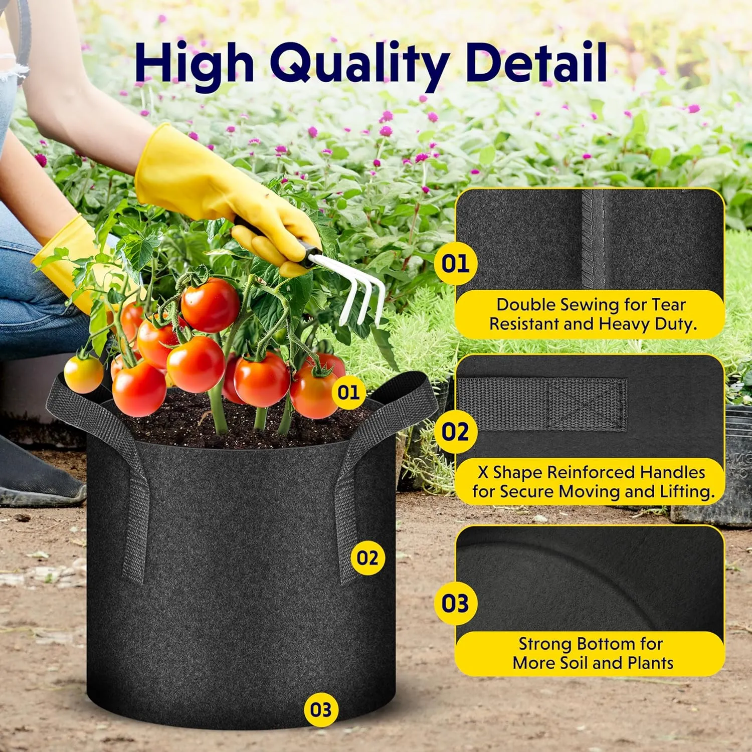 iPower 20 Pack 10 Gallon Grow Bags, Garden Planting Nonwoven Fabric Pots with Reinforced Handle, Heavy Duty and Aeration Planter Pot for Tomato, Fruits, Vegetables and Flowers