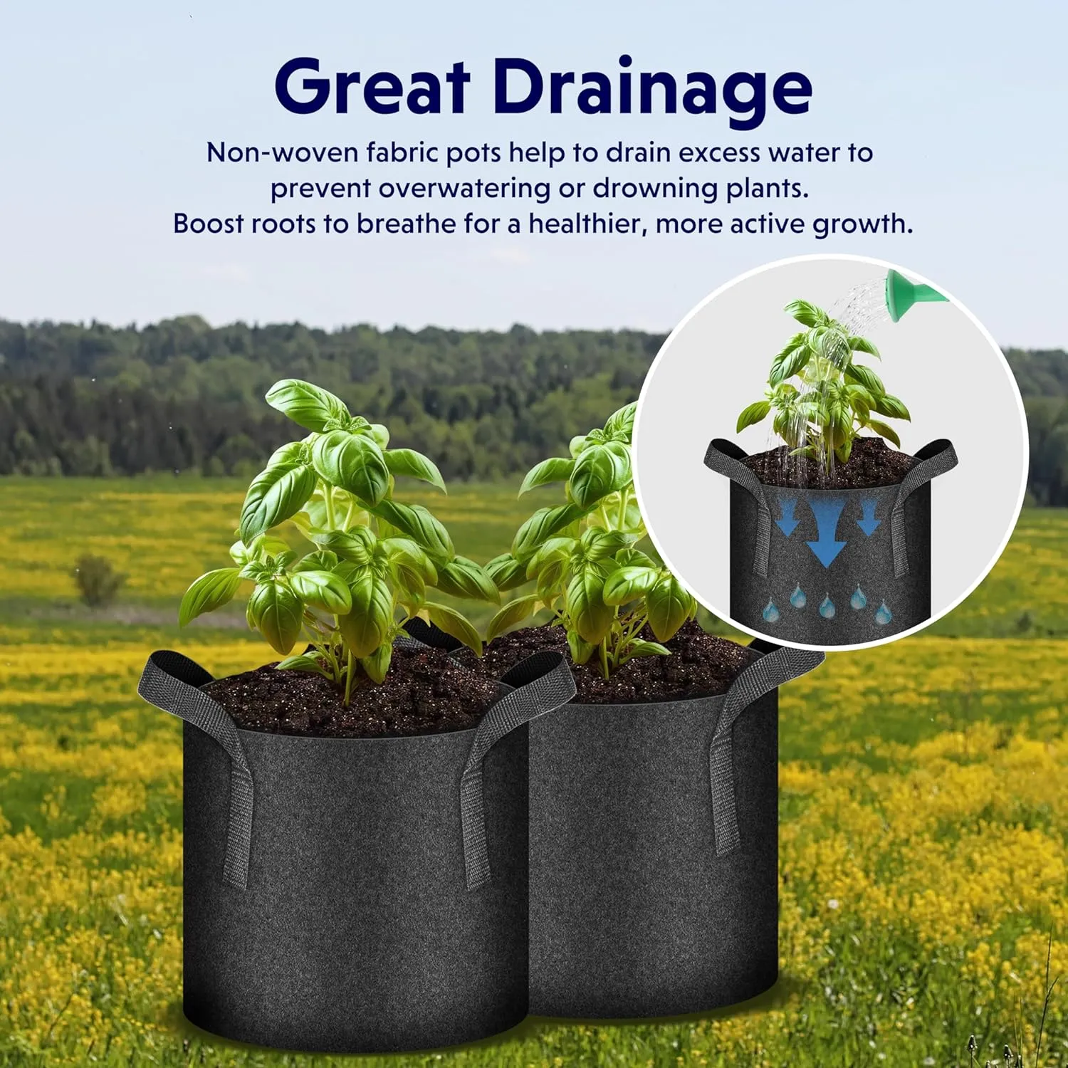 iPower 20 Pack 10 Gallon Grow Bags, Garden Planting Nonwoven Fabric Pots with Reinforced Handle, Heavy Duty and Aeration Planter Pot for Tomato, Fruits, Vegetables and Flowers