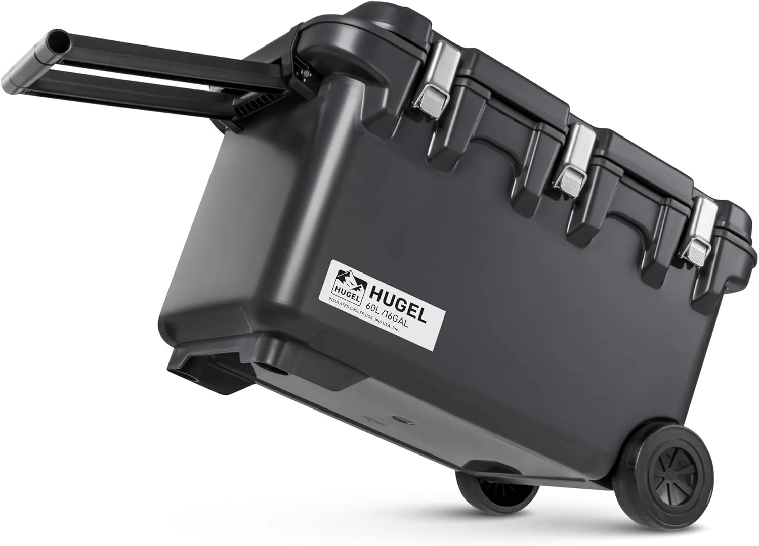 IRIS USA Hugel 64 QT Cooler, Heavy Duty Metal Buckles, Portable Vacuum-Insulated Ice Chest, Built-in Handles & Wheels, Durable Hard Cooler, Fishing Camping Boats Beach Tailgating Road Trips, Gray