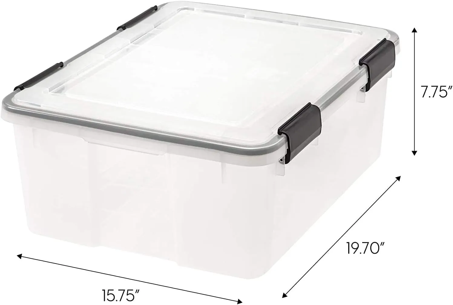 IRIS USA WeatherPro 31 Qt Storage Bins with Lids, 6 Pack, BPA-Free Plastic Gasket Box with Tight Latch and Seal, Stackable Nestable Tote Tub - Clear/Black