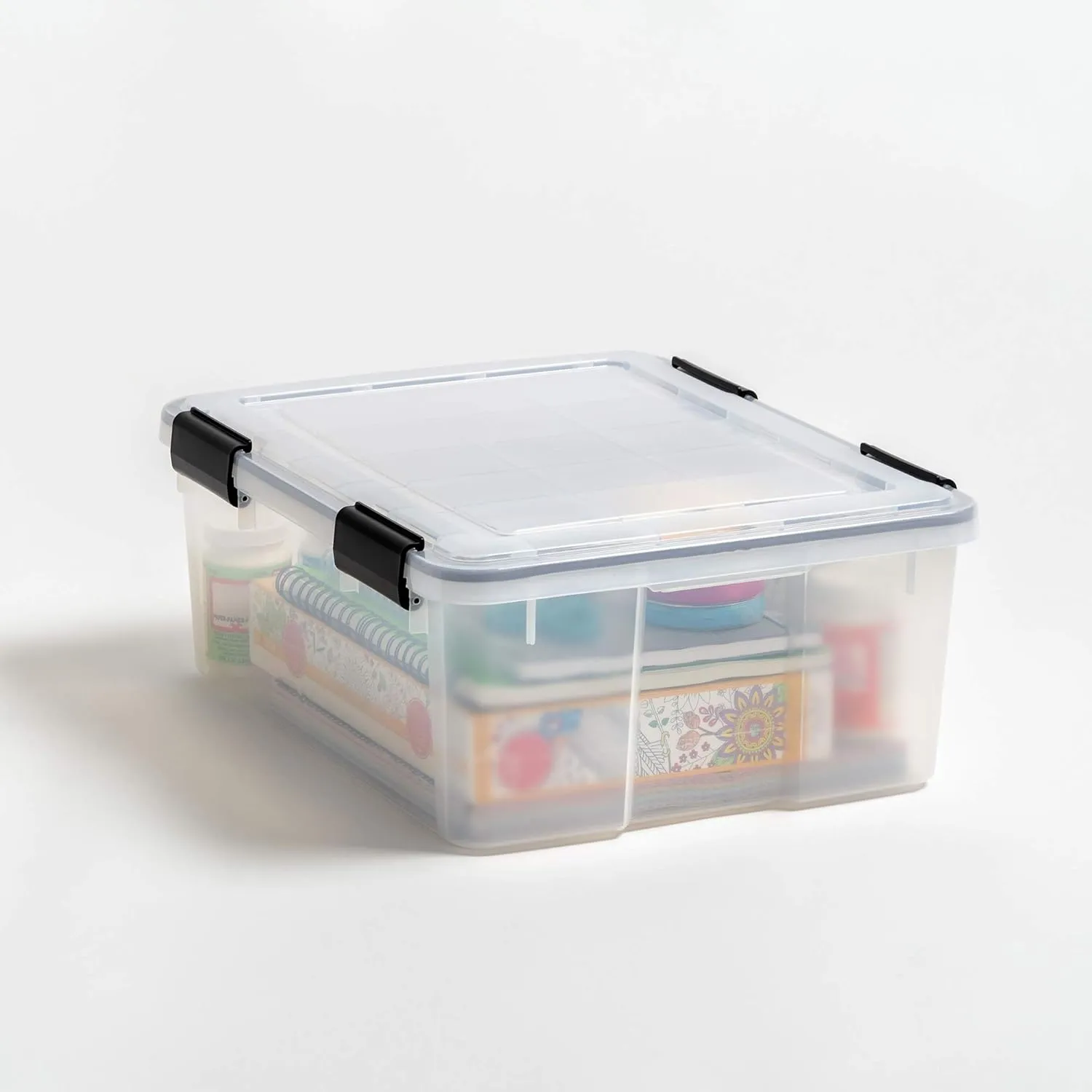 IRIS USA WeatherPro 31 Qt Storage Bins with Lids, 6 Pack, BPA-Free Plastic Gasket Box with Tight Latch and Seal, Stackable Nestable Tote Tub - Clear/Black