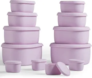 ISSEVE 12Pcs/Set Nesting Silicone Food Storage Containers with Lids, BPA Free Reusable Meal Prep Silicone Containers Airtight, Freezer Dishwasher Safe (33.8oz, 20oz, 10oz, 6.7oz, 1.3oz) (Purple)