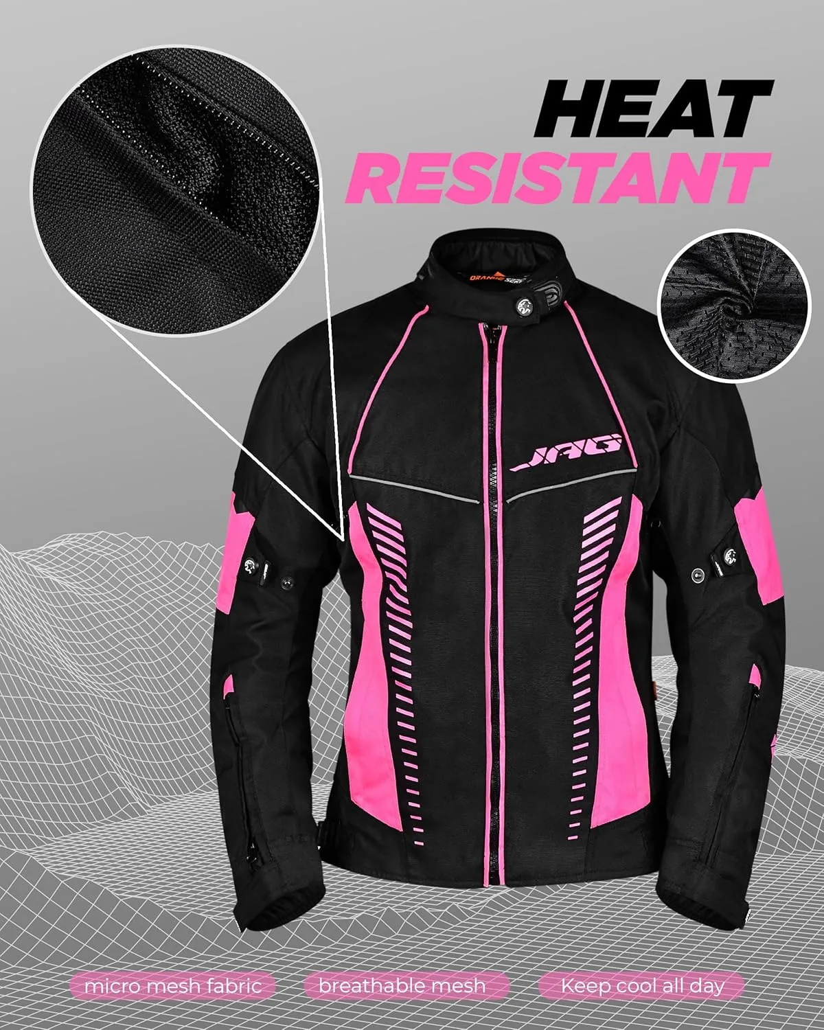 JAG Touring Motorcycle Jacket for Women, All Season Adventure Women's Dual Sport Jacket with CE Armor Cordura Fabric
