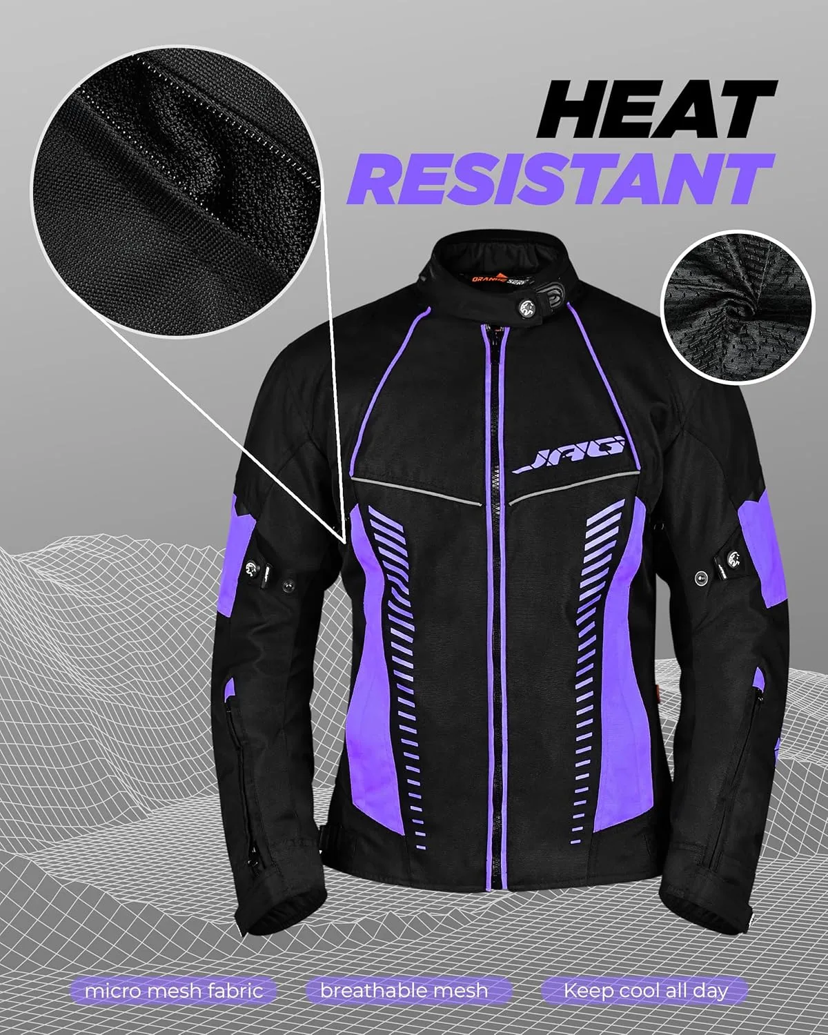 JAG Touring Motorcycle Jacket for Women, All Season Adventure Women's Dual Sport Jacket with CE Armor Cordura Fabric