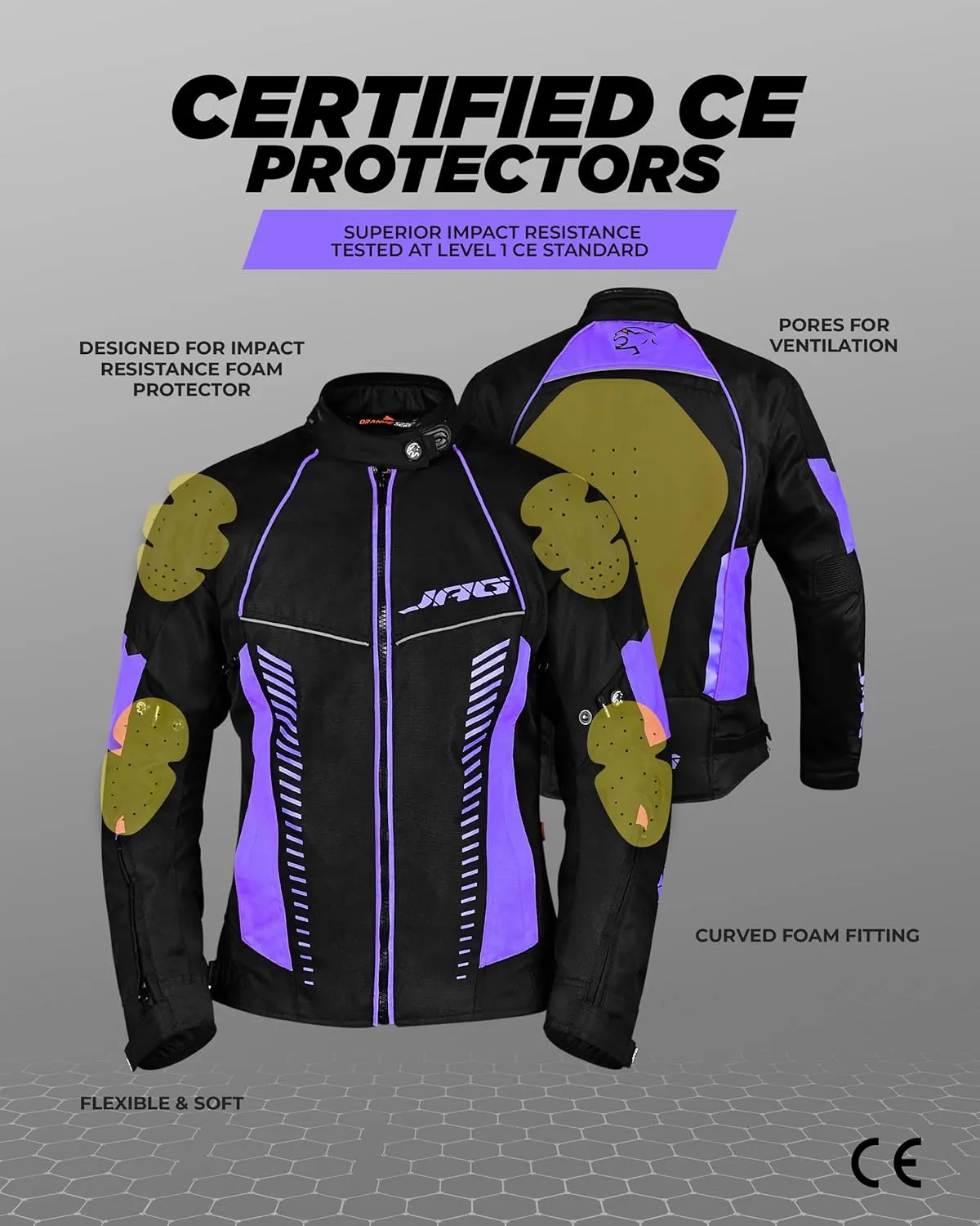 JAG Touring Motorcycle Jacket for Women, All Season Adventure Women's Dual Sport Jacket with CE Armor Cordura Fabric