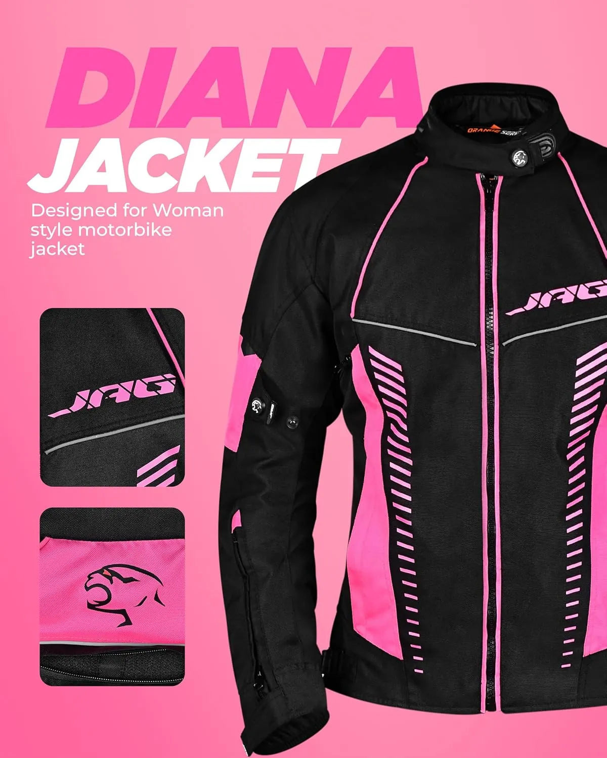 JAG Touring Motorcycle Jacket for Women, All Season Adventure Women's Dual Sport Jacket with CE Armor Cordura Fabric
