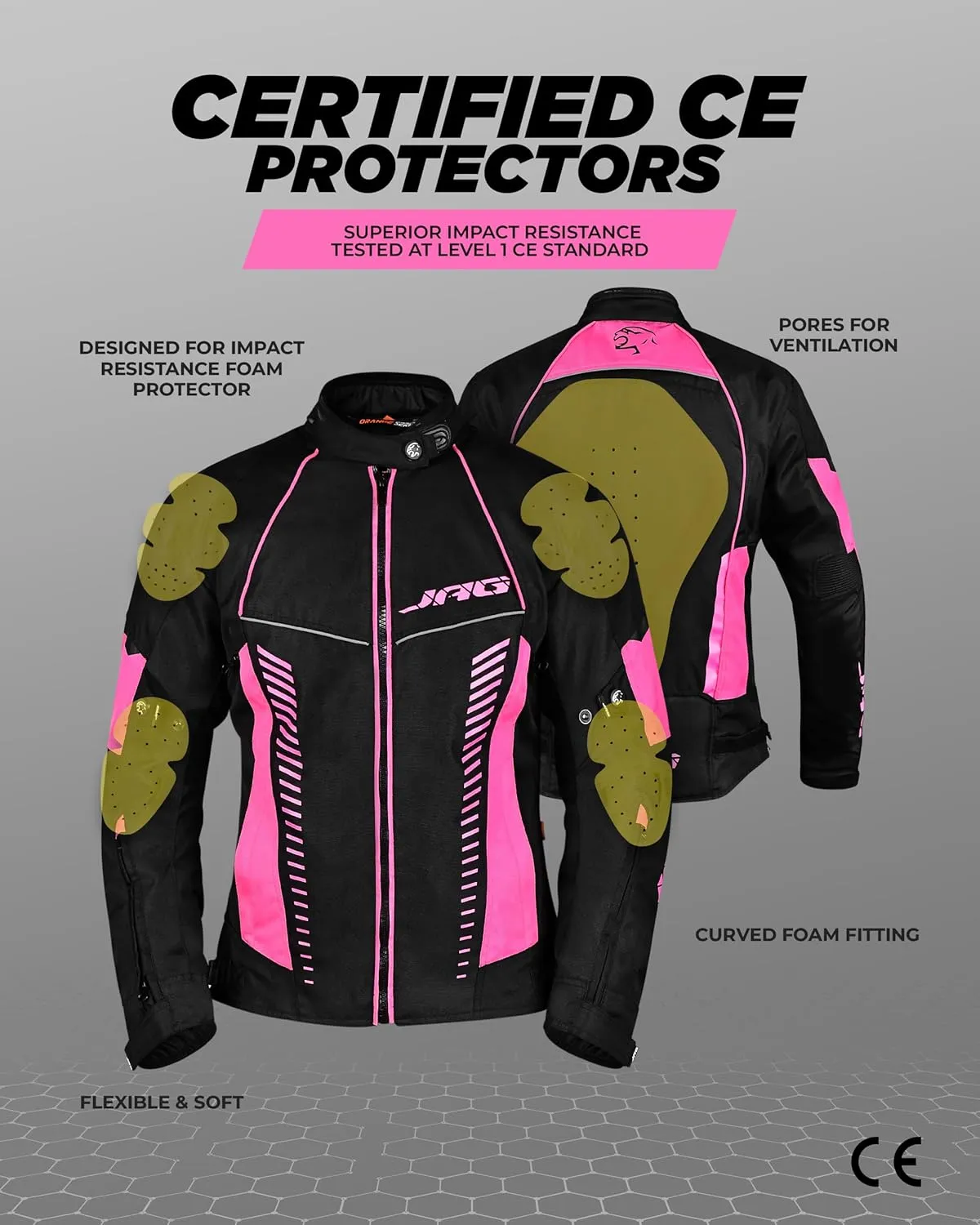JAG Touring Motorcycle Jacket for Women, All Season Adventure Women's Dual Sport Jacket with CE Armor Cordura Fabric