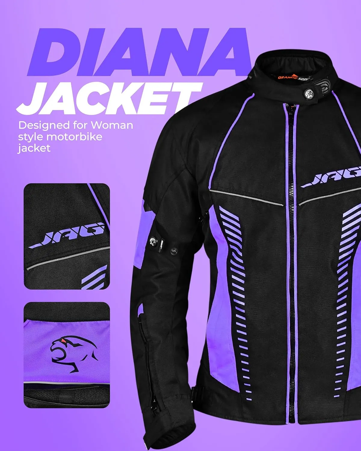 JAG Touring Motorcycle Jacket for Women, All Season Adventure Women's Dual Sport Jacket with CE Armor Cordura Fabric