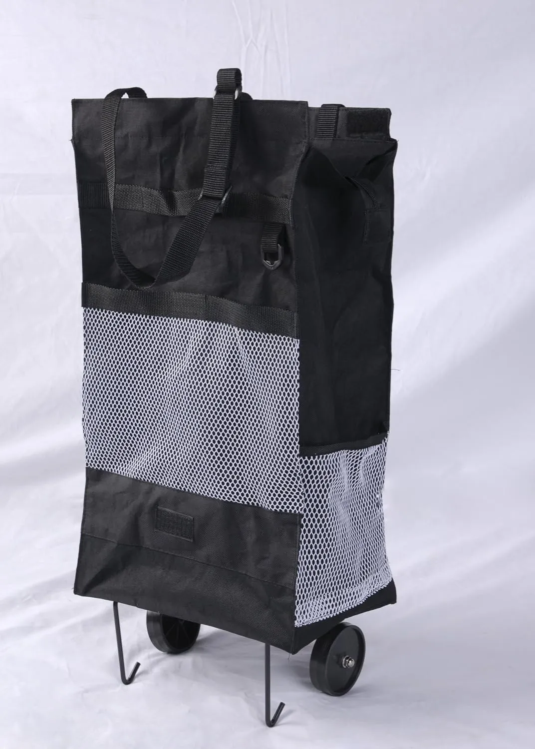 J&J Home Fashion Wheeled Shopping or Laundry Cart-Black