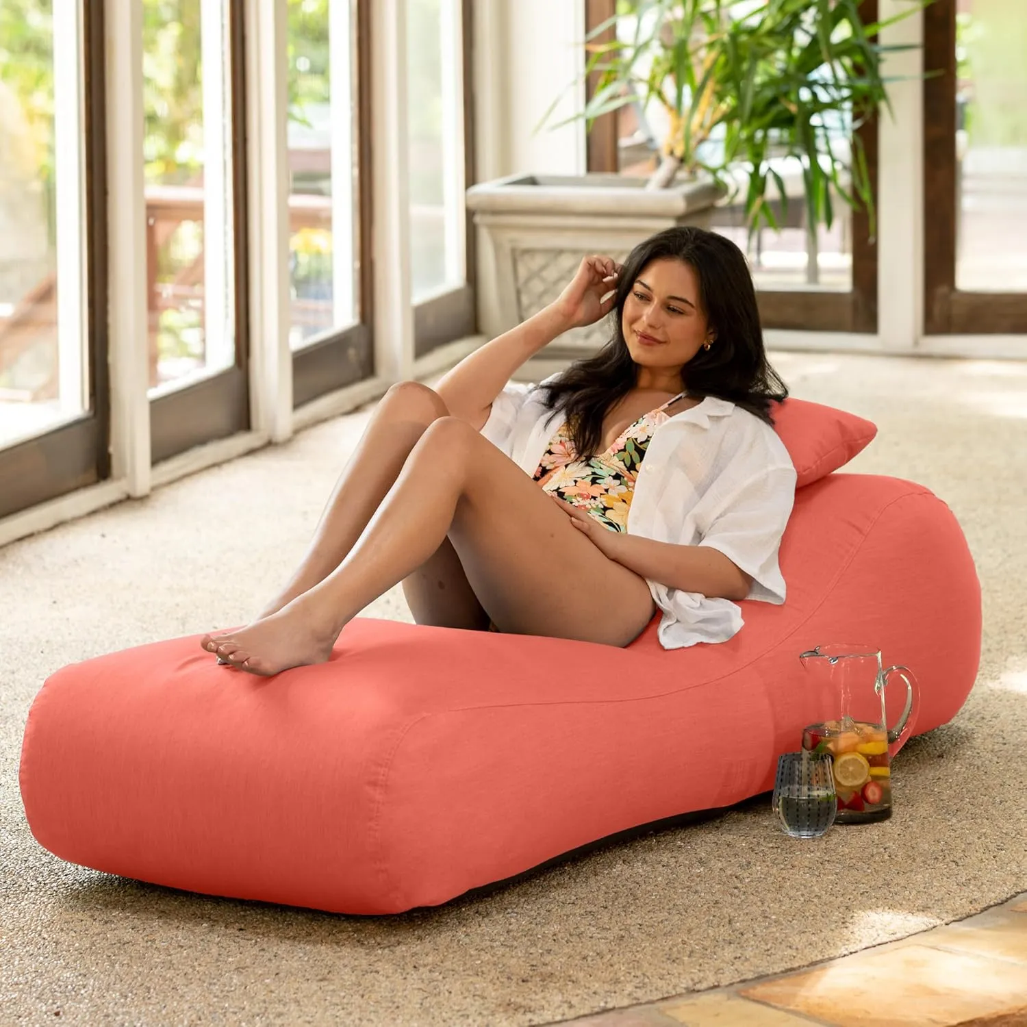 Jaxx Arlo Outdoor Bean Bag Sun Lounger - Pool and Patio Chaise Recliner, Flamingo