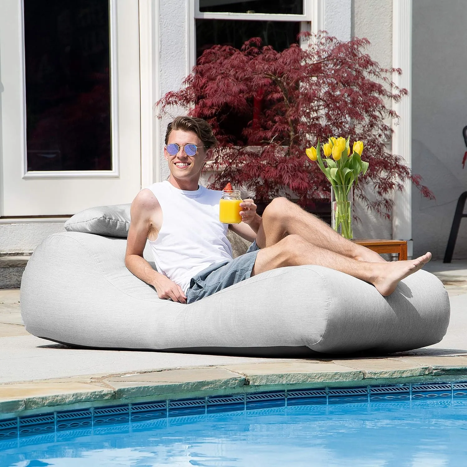 Jaxx Arlo Outdoor Bean Bag Sun Lounger | Pool Patio Chaise Recliner |, Granite