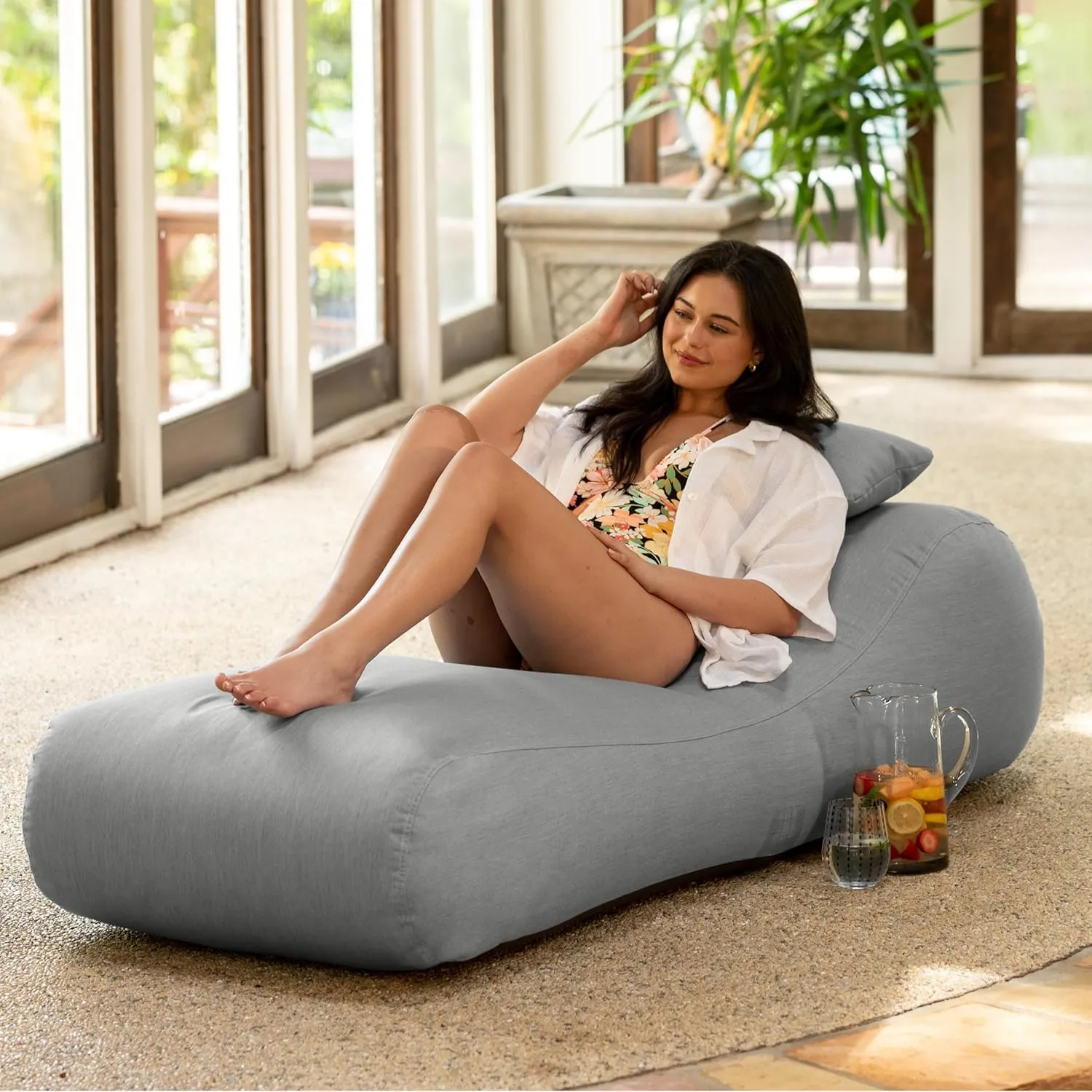 Jaxx Arlo Outdoor Bean Bag Sun Lounger | Pool Patio Chaise Recliner |, Granite
